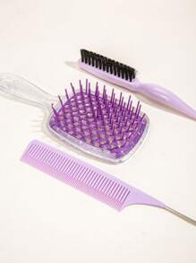 Comb 3pcs Set Hollow Detangling Hair Brush Anti Static Comb Brush Hair Comb,Multifunction Hair Comb,Parting Comb Rat Tail Combs For Parting,Styling Comb Rat Tail Highlight Comb,Fine Tooth Rat Tail Comb Multi-Purpose Parting Teaser Comb New Triple Teaser Comb Comb Set,Hair Brush,Comb,Hair Tools,Hair Products And Accessories For Barber Salon Beauty Back To School,Travel,Hair Accessories For Women,Brush,Hair Brushes,Hair Comb,Detangling Brush,Ball Brush,Mini Hair Brush,Hair Brush Set,Wooden Comb,Hair Brush, Brush, Comb, Slick Back Brush, Hairbrush, Edge Brush, Brush Hair, Hair Comb, Hair Brush Set, Comb Hair, Mini Hair Brush, Detangling Brush, Hair Brushes, Hair Products, Hair Tools, Hair Stuff, Hair Care, Curly Hair Brush, Barber, Barber Accessories, Hairdressing Equipment,Travel Essentials,Hairstyle,Hairdressing - Purple - View 5