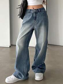 DAZY Women's Baggy Wide Leg Casual Jeans With Pockets - Medium Wash - View 6