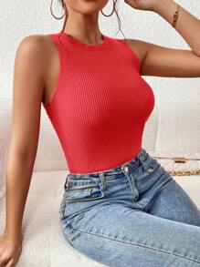 Chiquease Top de tejido sin mangas casual con cruces en la espalda de unicolor para mujer en verano - Rosado Sandía - Ver 2