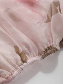 DAZY 女士优雅浪漫花卉泡泡袖夏季连衣裙太阳裙 - 粉色 - 查看 9