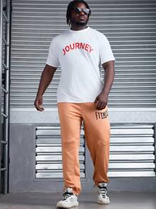 Manfinity Fitness 男士印花簡約休閒大尺碼褲裝，適用於日常穿著 - 橘色 - 查看 3