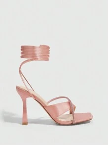 CUCCOO SZL 时尚浅粉色宝石带高跟凉鞋性感派对坏蛋时尚别致华丽风格 - 粉色 - 查看 4