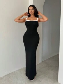 SHEIN SXY Robe-camisole élégante à ourlet de sirène et couleur contrastée pour femme forte. Convient pour les fêtes et le port quotidien