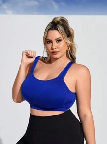 Gameset SHEIN Sport Plus Size Sports Bra With High Support To Enhance Bust, Fixed Cup And Adjustable Straps - Blue - View 6