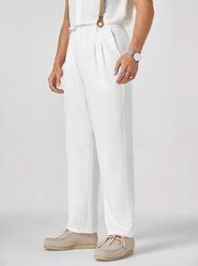 Manfinity Homme 男士編織直腿背帶連身褲，日常休閒穿著，適用於春夏季節 - 白色 - 查看 5