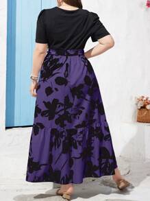 SHEIN Holidaya Vestido de talla grande para vacaciones y ocio con diseño de parches en colores contrastantes y estampados aleatorios - Morado - Ver 2