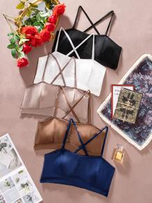 大尺碼時尚日常款十字背帶加厚型成型杯推進內衣，5入套裝 - 彩色 - 查看 3