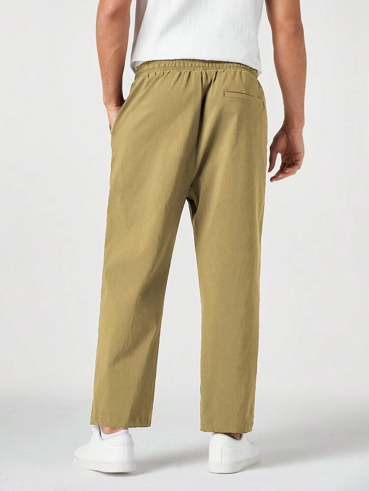 Men's Mid-Waist Woven Letter Embroidered Straight-Leg Casual Pants Suitable For Daily Wear In Spring And Summer