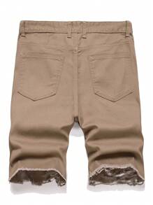 Men's Casual Distressed Pocket Denim Shorts - Khaki - View 2
