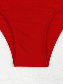SHEIN Swim Bộ đồ bơi bikini hở lưng gợi cảm màu trơn 2 món/bộ cho nữ năm 2025 đi biển có gọng mùa hè - Đỏ - Xem 5