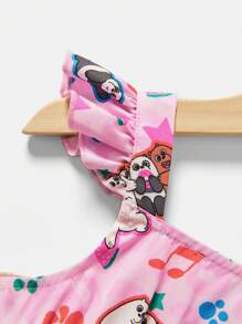 We Bare Bears X SHEIN Baby Girl Cap Sleeve Dress With Attached Bag - Pink - View 4