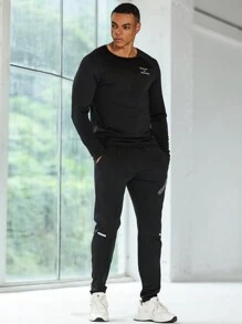 Manfinity Sport Corelite Boyfriend Style Men's Round Neck Letter Printed Casual Long Sleeve Sports T-Shirt Boyfriend Style Men Sweatshirt Men Thermal Shirtsthermal Shirt Menmen Thermalgym Top Long Sleevelong Sleeve Gym Top