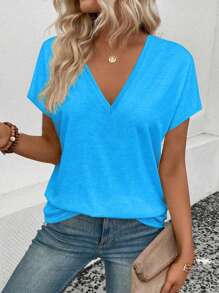 SHEIN LUNE Women's Simple Solid Color V-Neck Short Sleeve Camisole