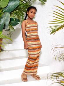 SHEIN Robe sans manches décontractée et de vacances pour préadolescentes