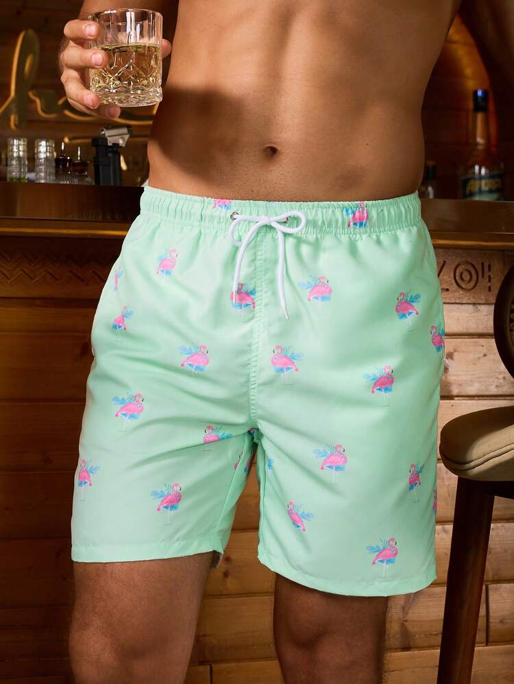 Men's Fashion Flamingo Printed Loose Casual Beach Shorts