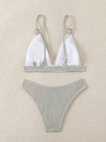 SHEIN Swim Ladies' Striped Sexy Bikini Set For Beach Vacation, Two-Piece Swimwear,Summer Beach