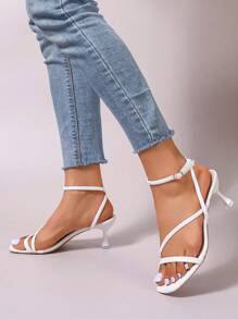 Spring/Summer Women's Fashion White Leather Comfy Open Toe Criss-Cross Strap Buckle High Heel Sandals - White - View 4
