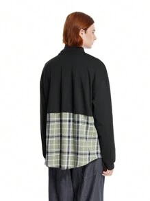 Manfinity VCAY Designer Hybrid Flannel Checked Sweatshirt - Black - View 3