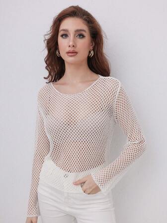 Summer Round Neck Hollow-Out Long Sleeve Cardigan