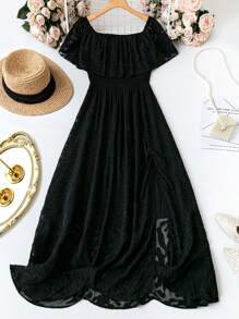 SHEIN Clasi Plus Size Long Slit Dress - Black - View 2