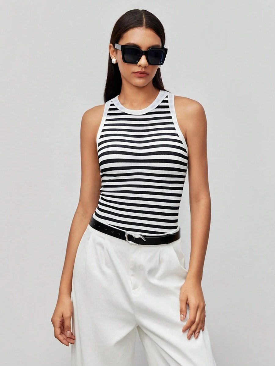 BizChic Women's Striped Knit Vest, Suitable For Urban Commute, Office, Business Casual, Party And Gathering, Autumn