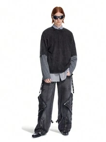 Manfinity VCAY Designer Double Sleeves Acid Washed T-Shirt - Black - View 6