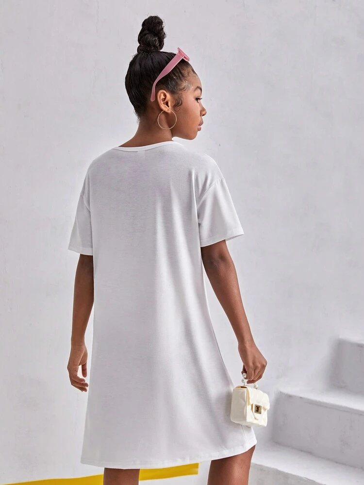 Tween Girl Simple Print Short Sleeve Dress