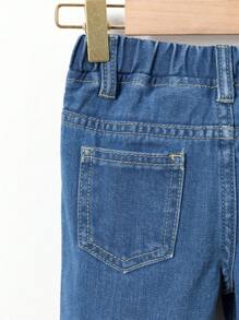 Medium Wash Blue Baby Girls' Cute Embroidered Wide-Leg Denim Jeans With Folded Hem - Medium Wash - View 6