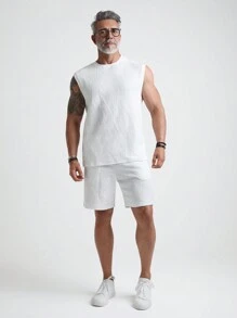 Manfinity Homme Ensemble Débardeur Et Short Sans Manches unicolore Simple Pour Hommes - Blanc - Voir 7