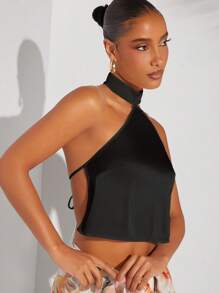 Hauture Halter Neck Tie Backless Top