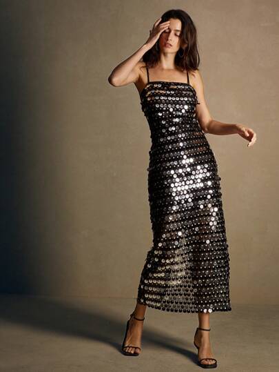 Anewsta Elegant Fitted Sequined Dress With A Strong Sense Of Design Maxi Women Outfit