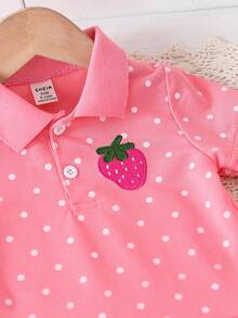 Baby Girl Strawberry Printed Short Sleeve Dress - Pink - View 4