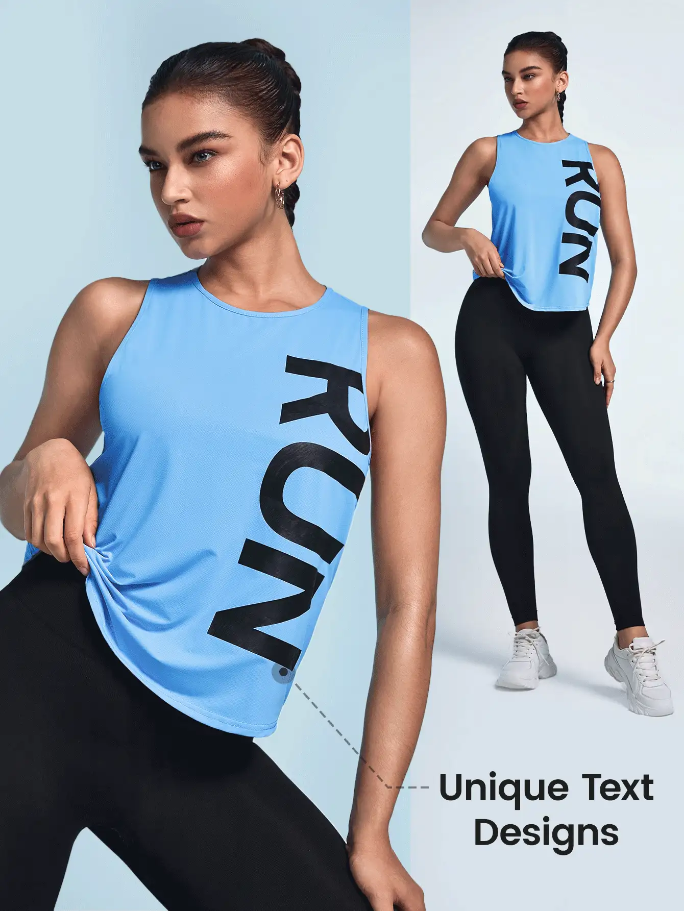 Easithlete Summer Casual Letter Printed Sports Tank Top - Blue - View 3