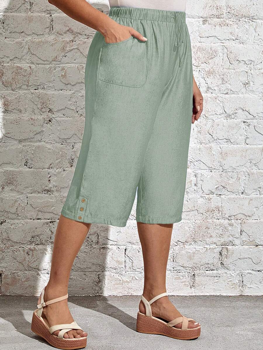 EMERY ROSE 大尺碼女士時尚鬆身簡約中長款夏季褲 - 薄荷綠 - 查看 1