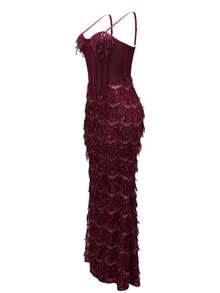 Women's Glitter Party Dress, Long Formal Dress For Women - Burgundy - View 4