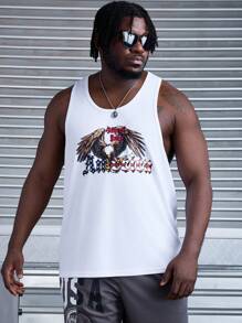 Gym Rark Men's Plus Size Summer Casual Eagle & Letter Print Sport Tank Top - White - View 4