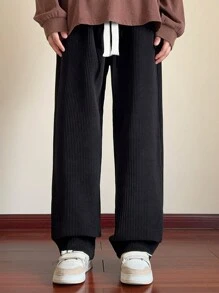 Men's Fashion Straight Corduroy Casual Pants, For Fall - Black - View 6