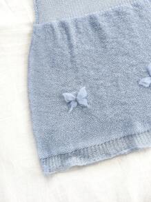 Soleia 藍色針織三維蝴蝶紋理浪漫休閒修身女士毛衣連身裙/迷你裙 - 藍色 - 查看 6