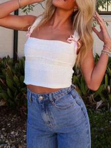 女士夏季蝴蝶结装饰镂空侧吊带背心