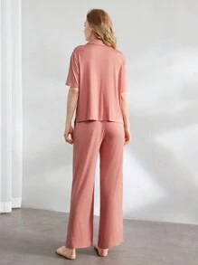 Ocili Leisure Women's Fashionable & Comfortable Solid Color Homewear Set Holiday Season Outfit - Pink - View 2