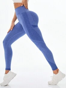 SHEIN Seamless High Waist Compression Workout Leggings - Blue - View 8