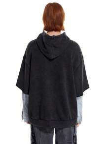 Manfinity VCAY Sudadera con capucha oversize de diseño híbrido con botón y lavado - Negro - Ver 2