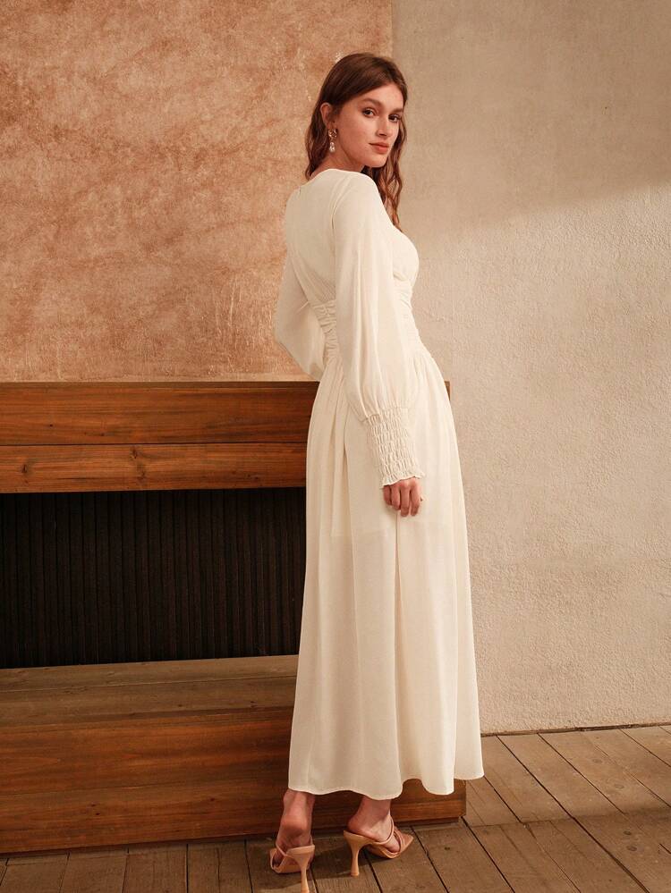 Elegant White Slim Fit Woven Dress For Lady's Cocktail Party