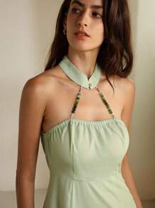Aveloria Rosie Nouvelle robe sans manches col en halter avec perles imprimé style chinois