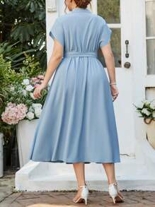 Celure Plus Size Women's Plain And Simple Short Sleeve Daily Dress - Mint Green - View 2