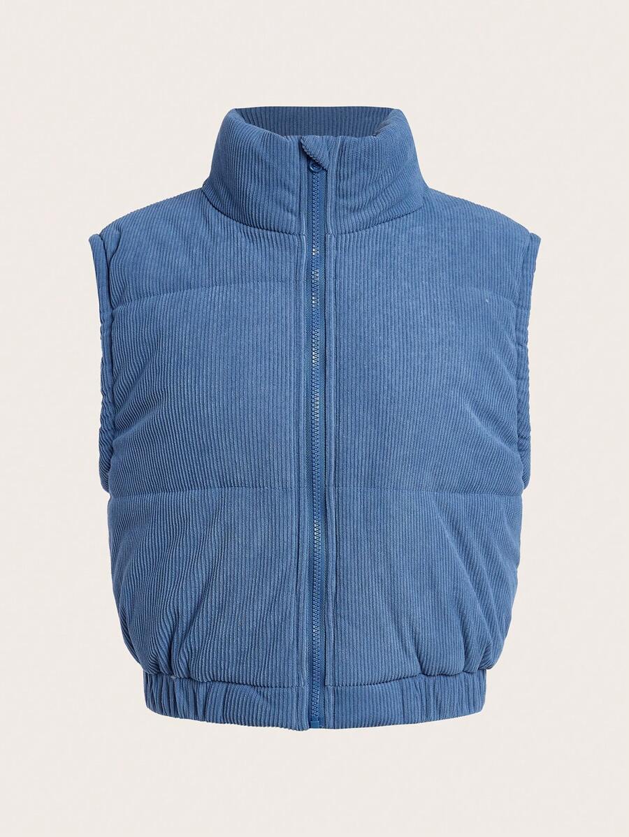 Teen Girl Short Corduroy Padded Coat With Plush Lining For Warmth - Blue - View 1