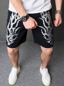Manfinity Roughcore Men's Printed Loose Fit Bermuda Denim Shorts With Pockets - Black - View 4
