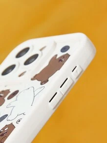 Cartoon Bear And Letter Pattern Beige Phone Case,Compatible With IPhone - Beige - View 8