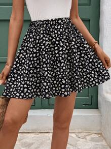 SHEIN Frenchy 黑色碎花裙，黑色迷你裙，度假裙，可爱裙 - 彩色 - 查看 3