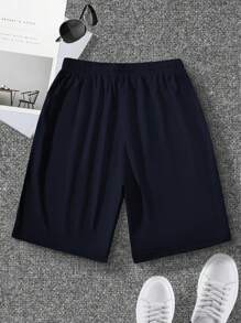 Manfinity Hypemode Quần short thông thường có dây rút chắp vá màu trơn cho nam cỡ lớn cho mùa hè - Màu xanh hải quân - Xem 2